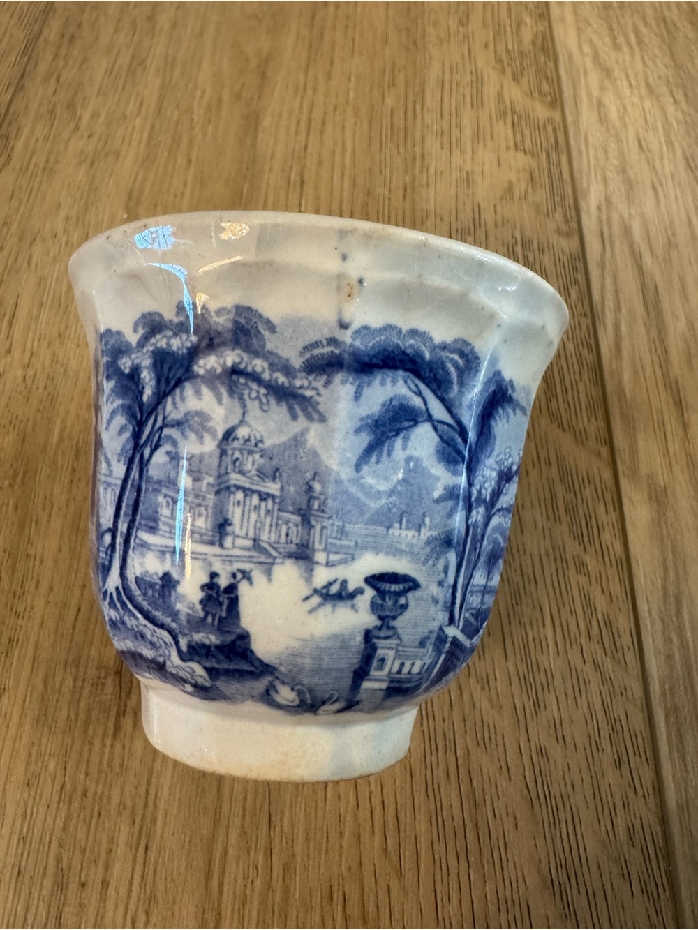 Antique English Blue White Transferware Handleless Cup Gorgeous No Chips